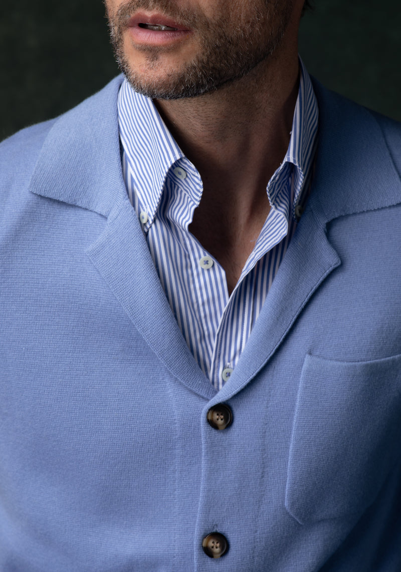 Powder Blue Merino Wool Blend Cardigan