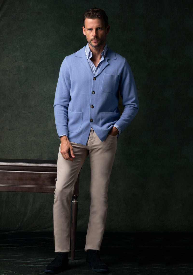 Powder Blue Merino Wool Blend Cardigan