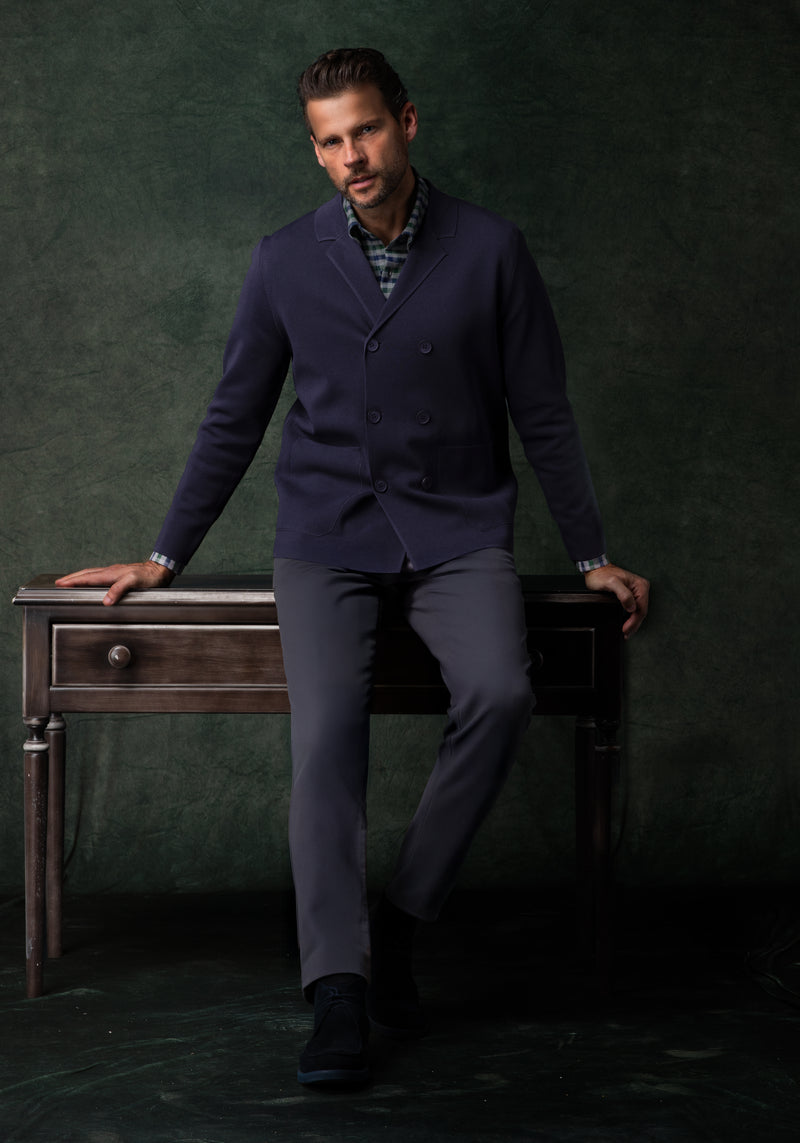 Lapis Navy Double-Breasted Polyamide Jardigan