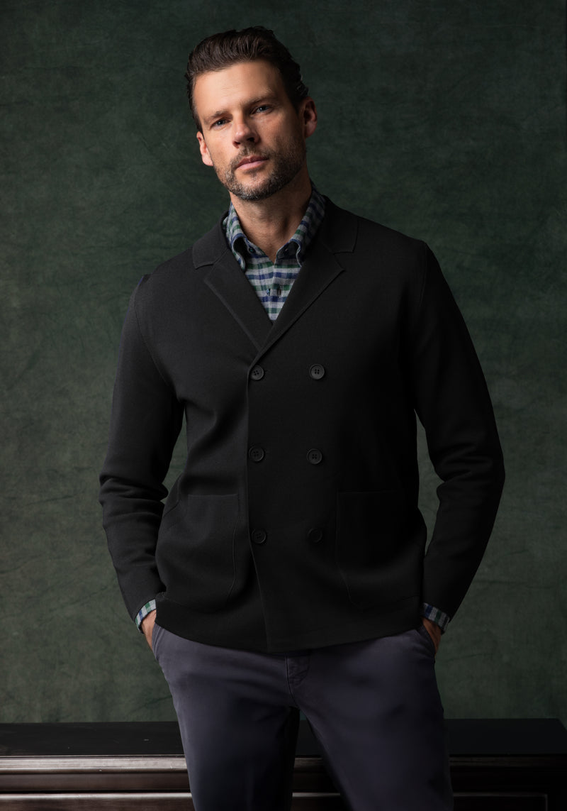 Ember Black Double-Breasted Polyamide Jardigan