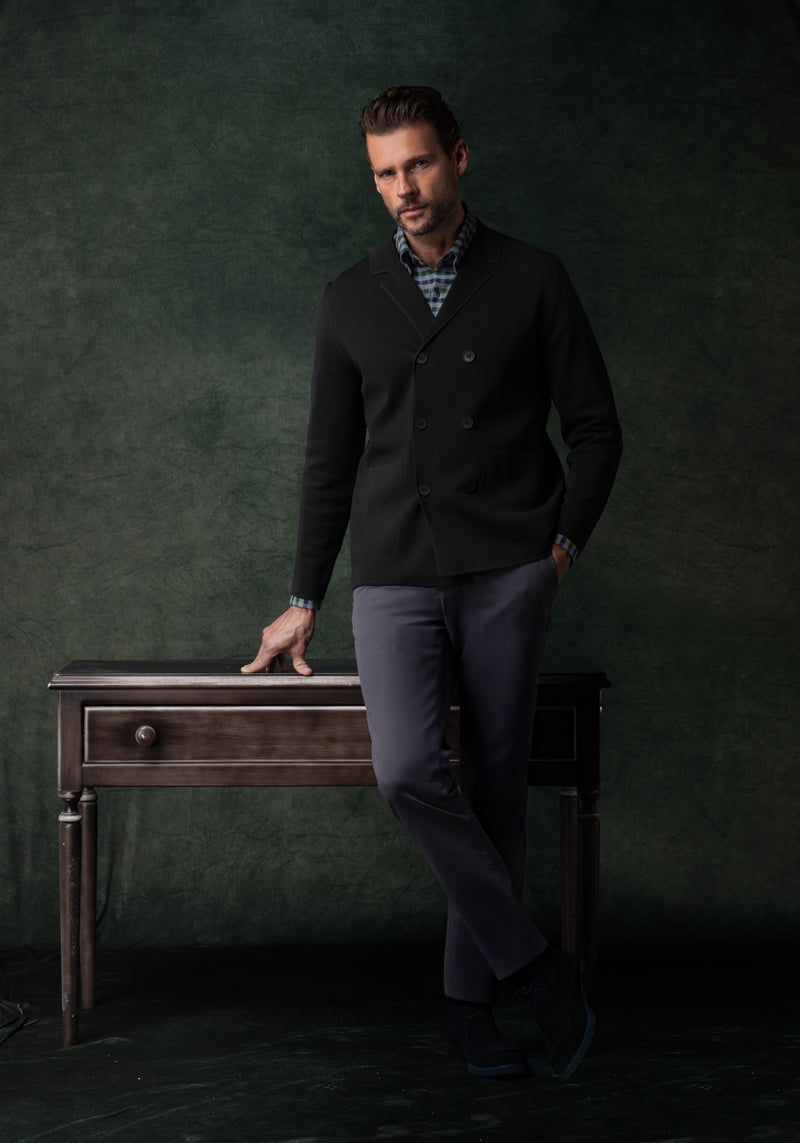 Ember Black Double-Breasted Polyamide Jardigan
