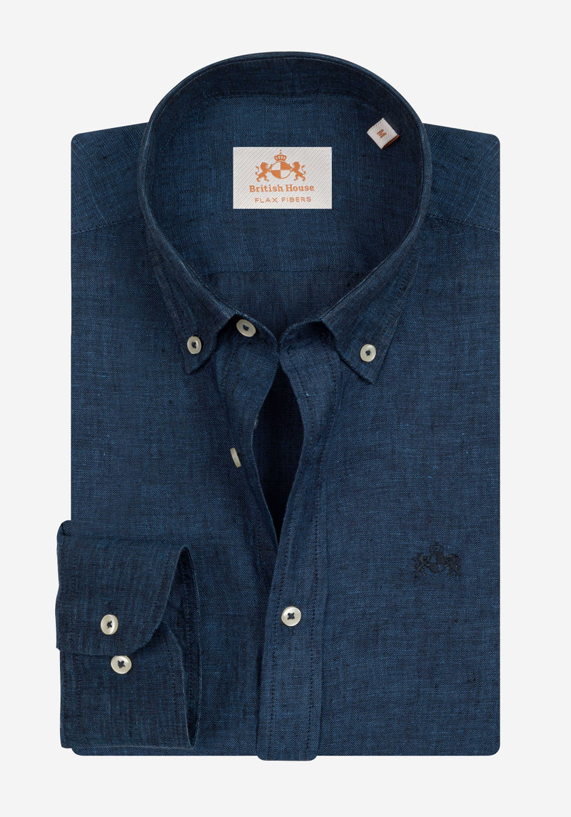 Classic Navy Belgian Linen Shirt
