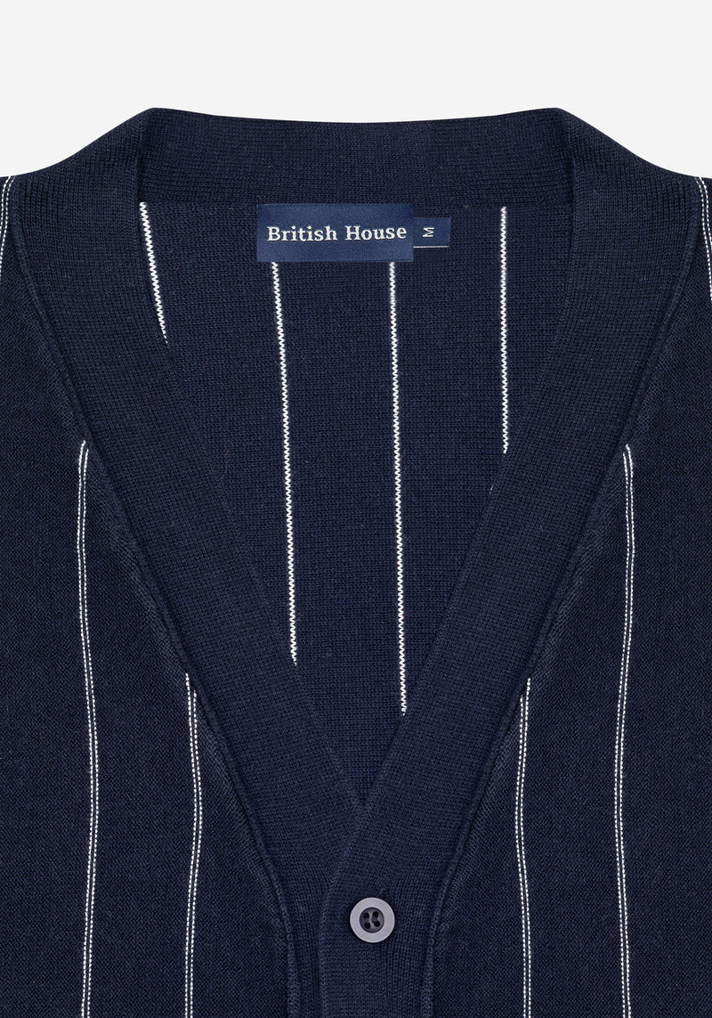 Arctic Navy Stripe Merino Wool Blend Cardigan