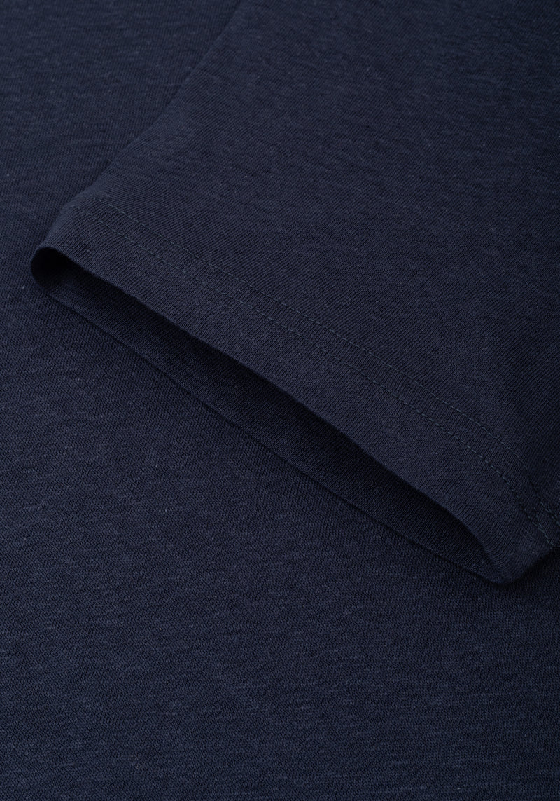 Atlantic Navy Linen-Blend V-Polo