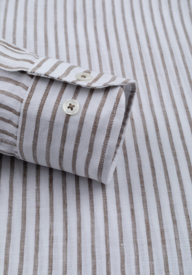 Clay Beige Stripe Belgian Linen Shirt