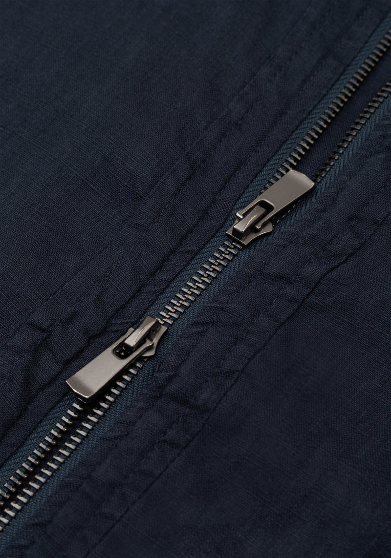 Fathom Navy Pure Linen Double-Zip Jacket