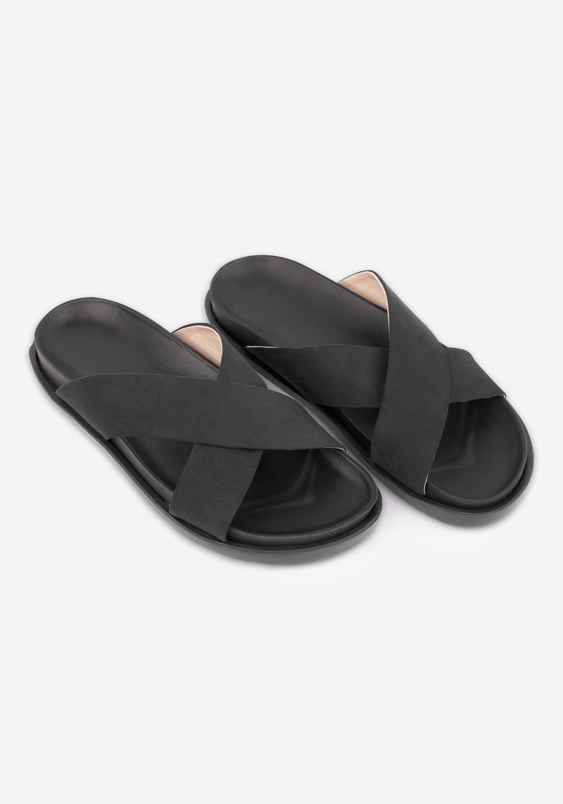 Shadow Black Crossover Leather Slide