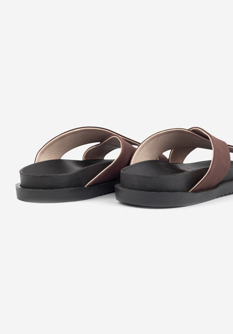 Sepia Brown Crossover Leather Slide