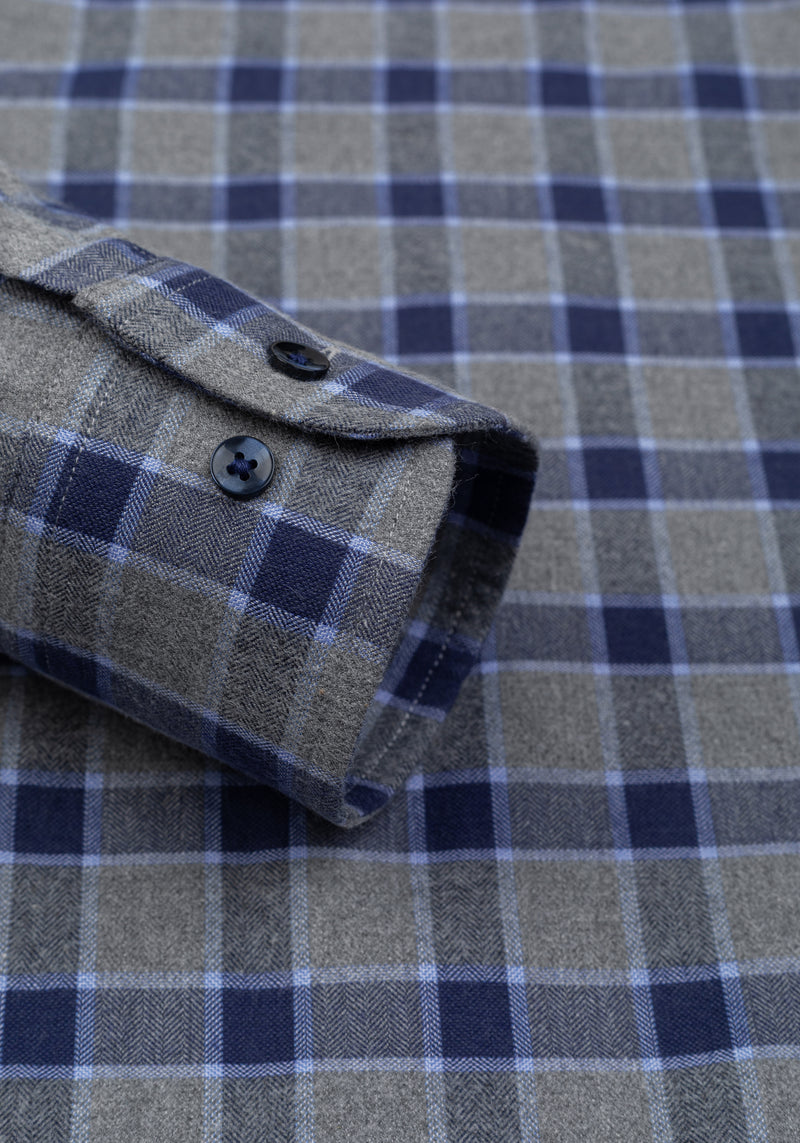 Royal Blue Grey Checked Flannel Shirt