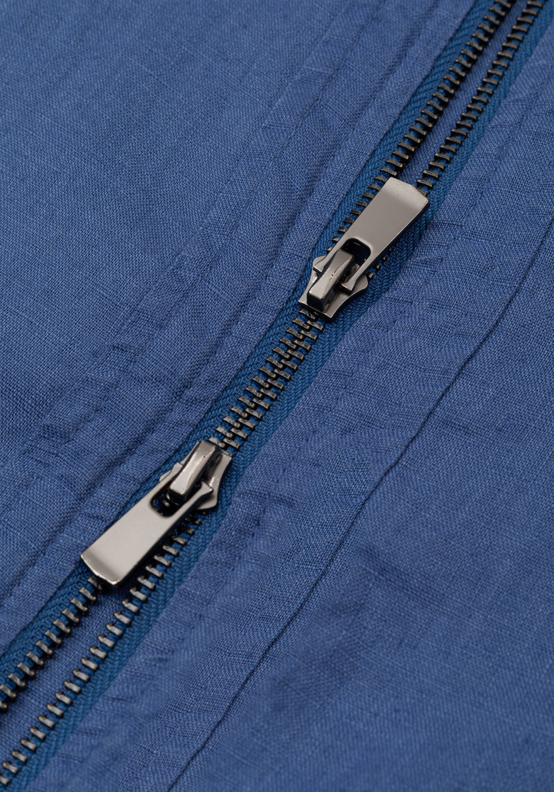 Pier Blue Pure Linen Double-Zip Jacket