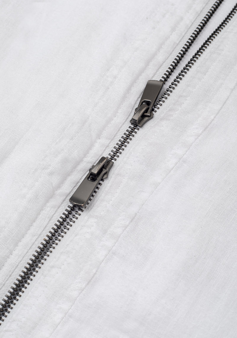 Glare White Pure Linen Double-Zip Jacket