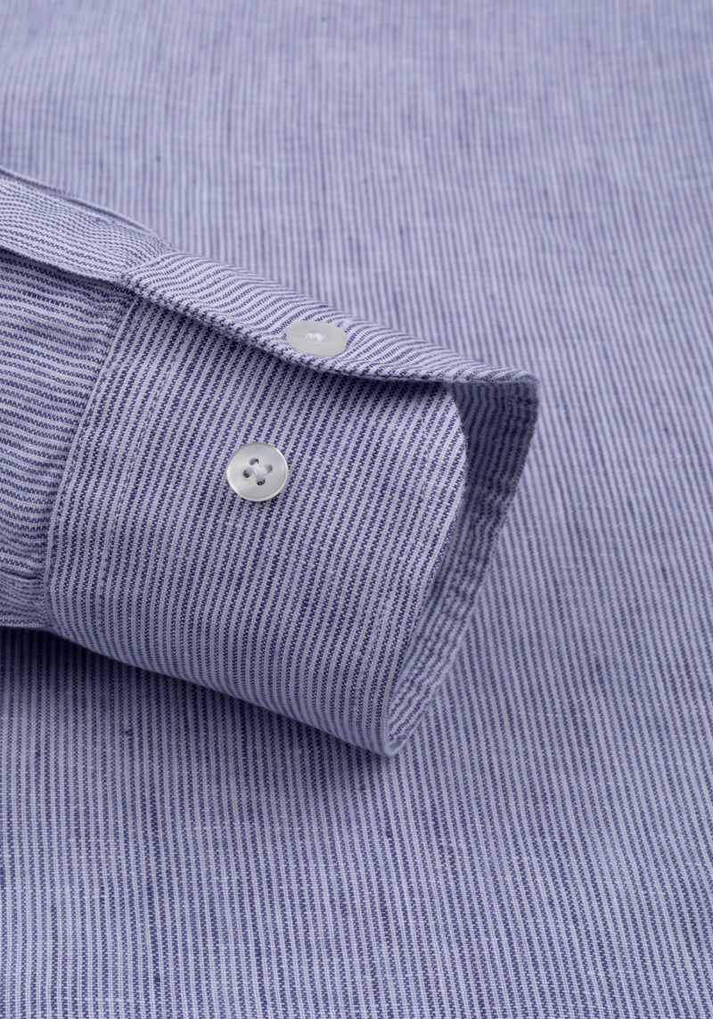 Marine Blue Stripe Belgian Linen Shirt
