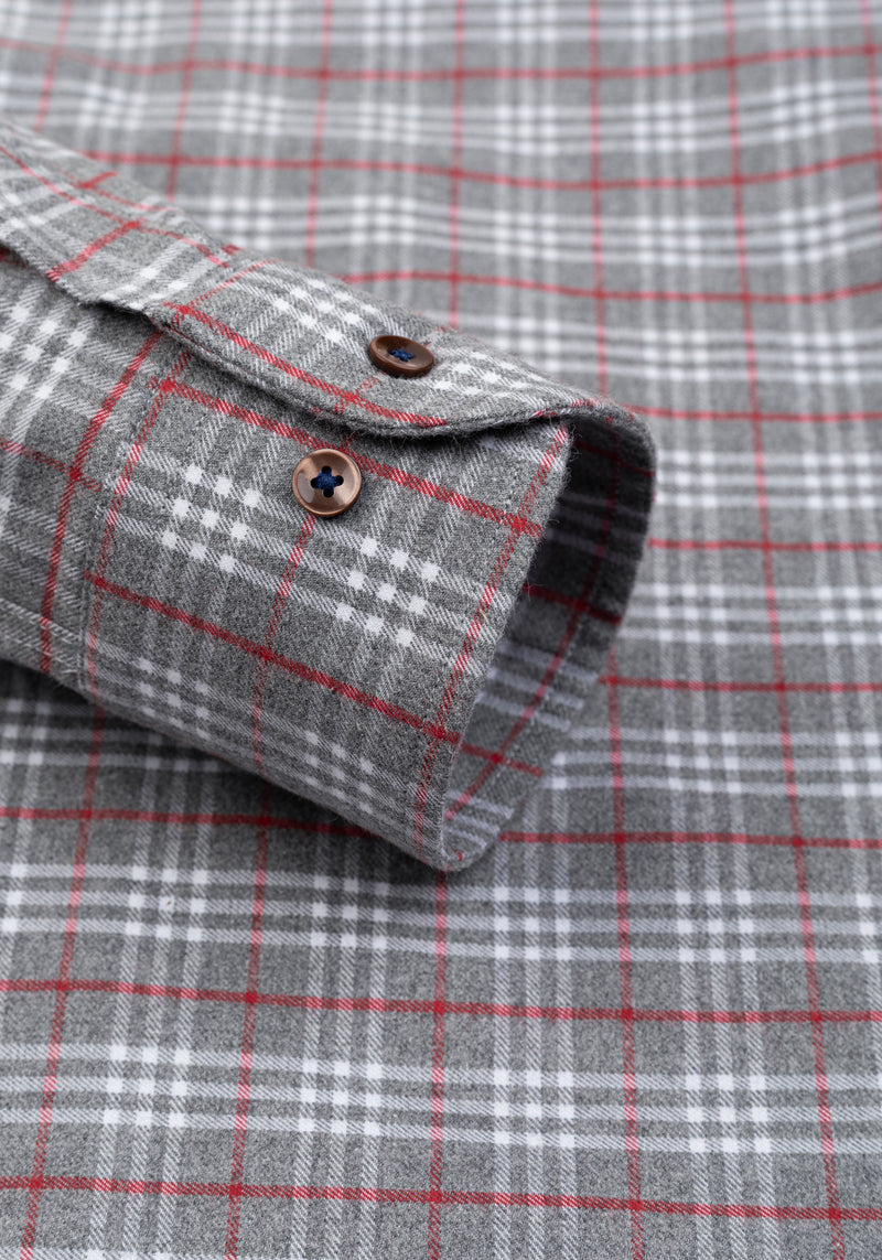 Steel Red Grey Checked Flannel Shirt