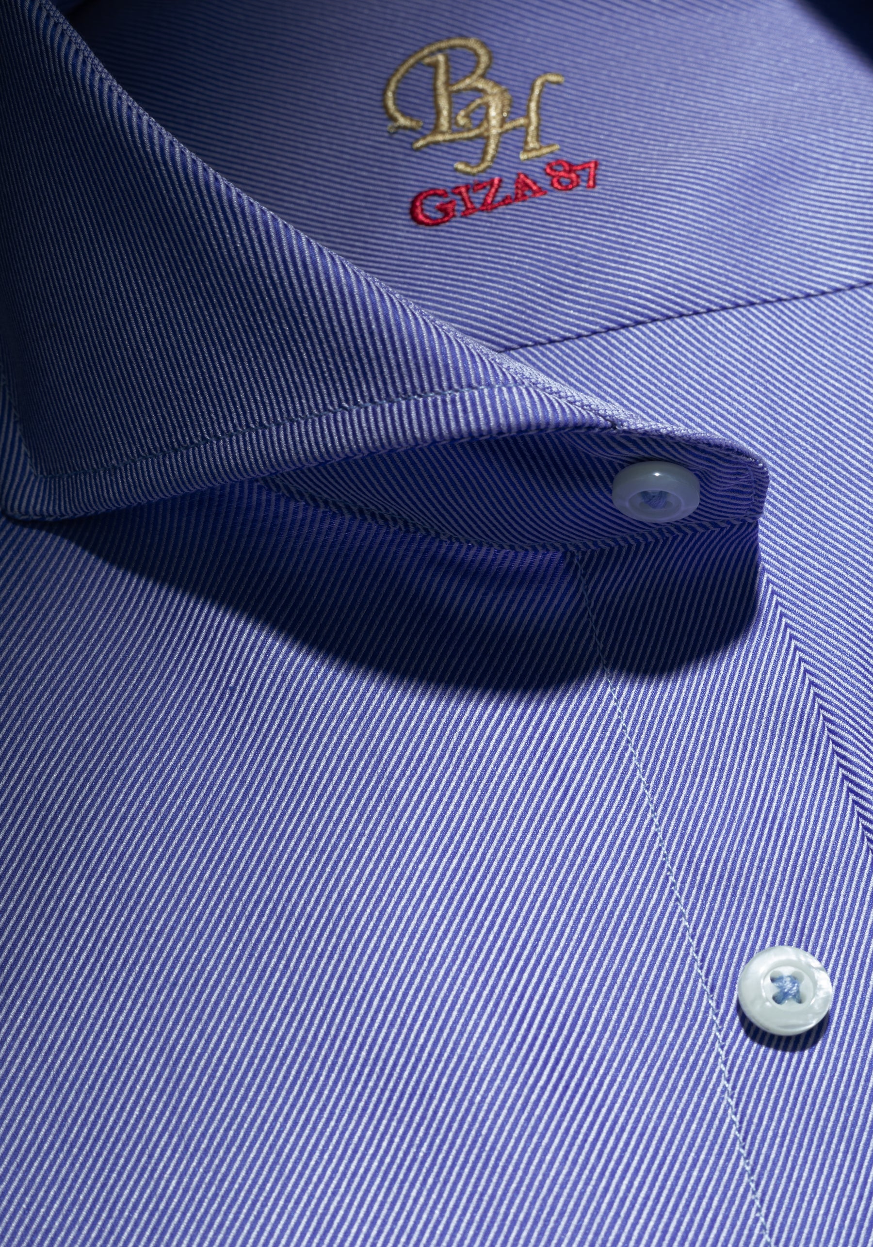 Giza 87 Cotton Silent Blue Stripe Fine Twill Shirt