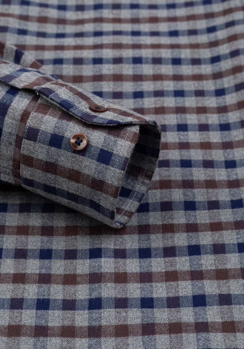 Mocha Brown Navy Checked Flannel Shirt