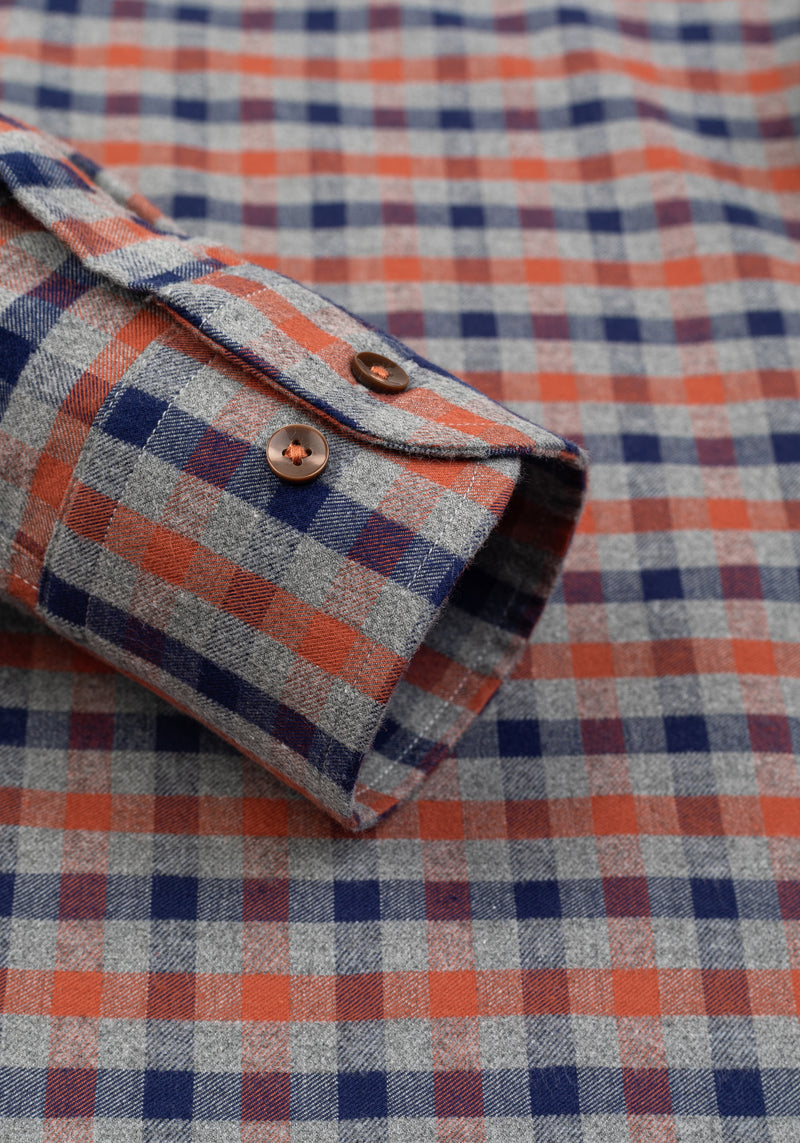 Rust Orange Navy Checked Flannel Shirt