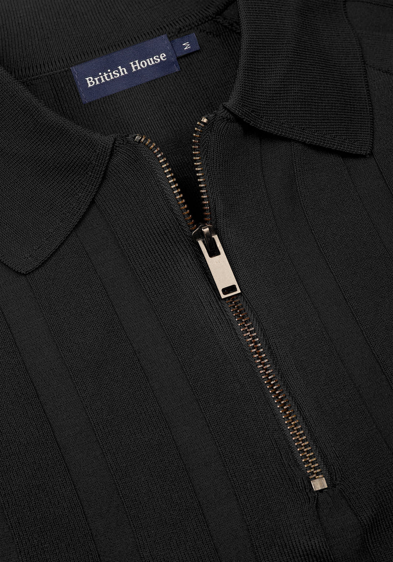 Midnight Black Polyamide Knitted Polo Shirt