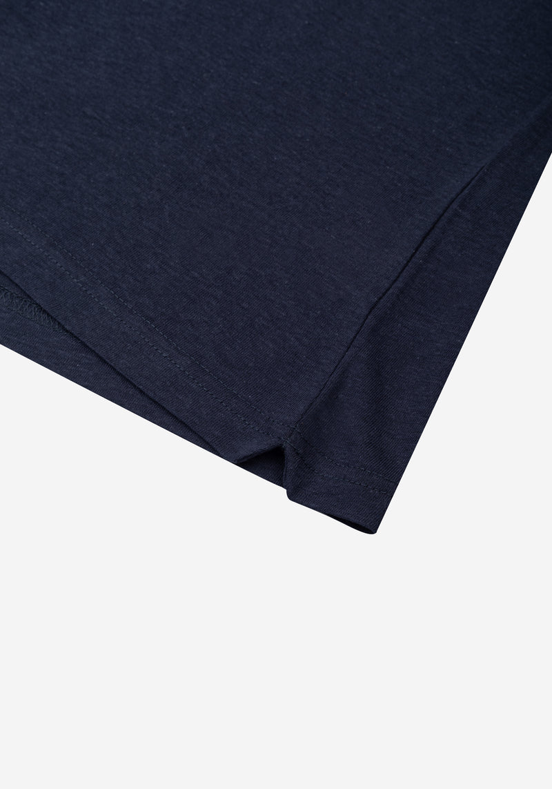 Atlantic Navy Linen-Blend V-Polo