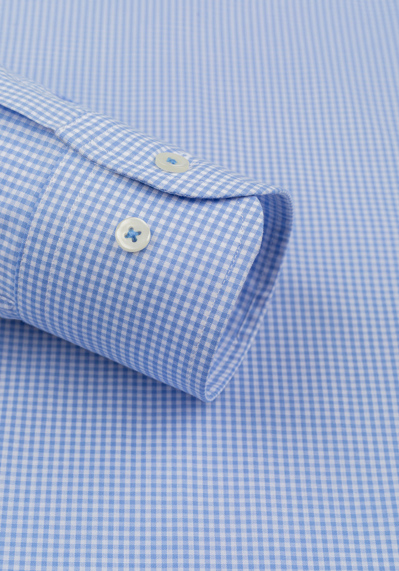 Pale Blue Checked Poplin Shirt