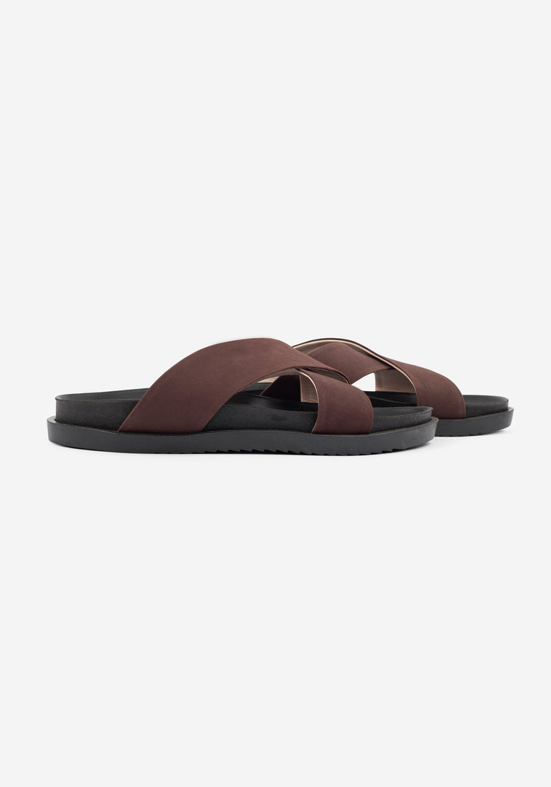 Sepia Brown Crossover Leather Slide