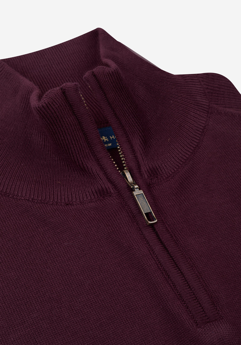 Midnight Burgundy Quarter-Zip Cotton Pullover