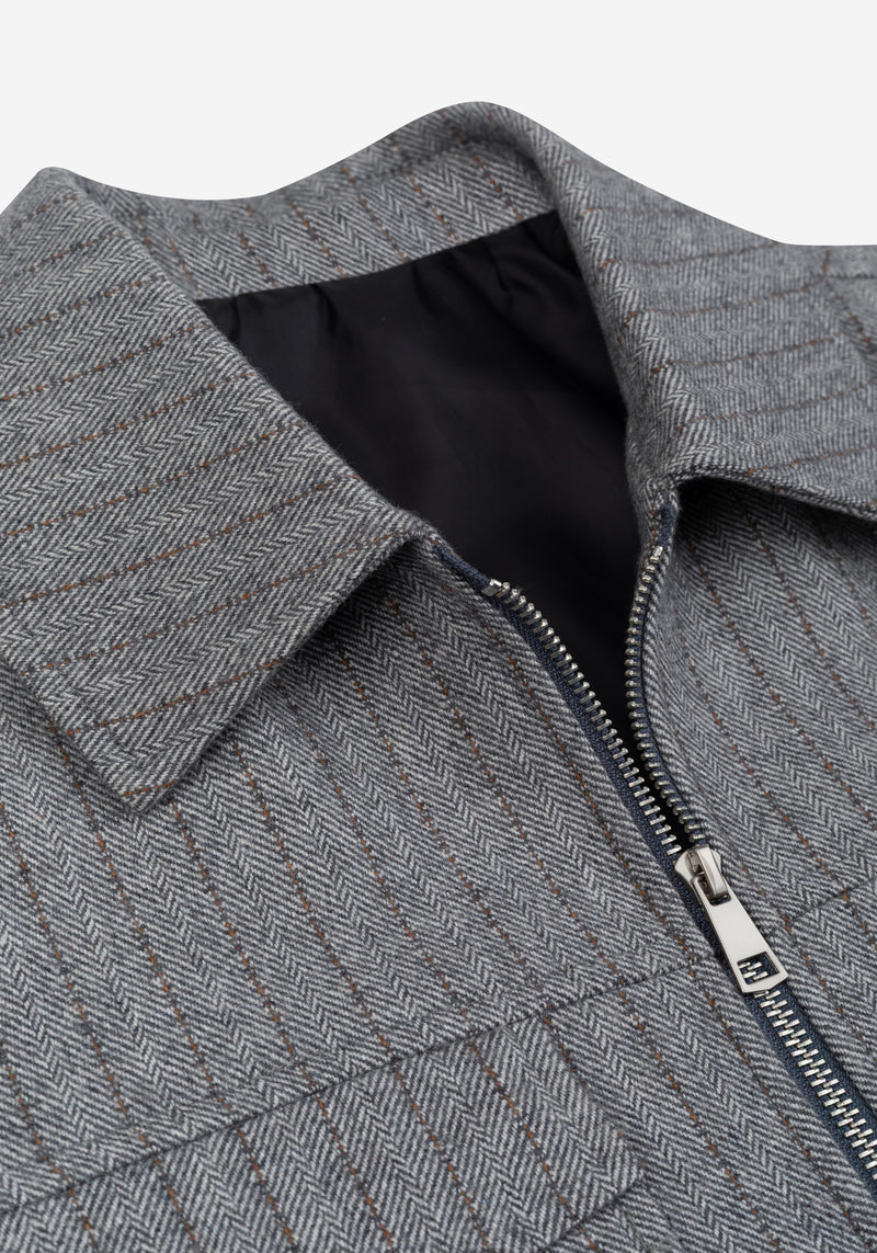 Cloud Grey Stripe Wool-Blend Bomber Jacket