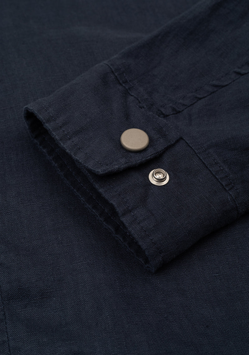 Fathom Navy Pure Linen Double-Zip Jacket