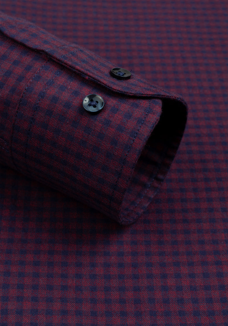 Twilight Burgundy Checked Flannel Twill Shirt