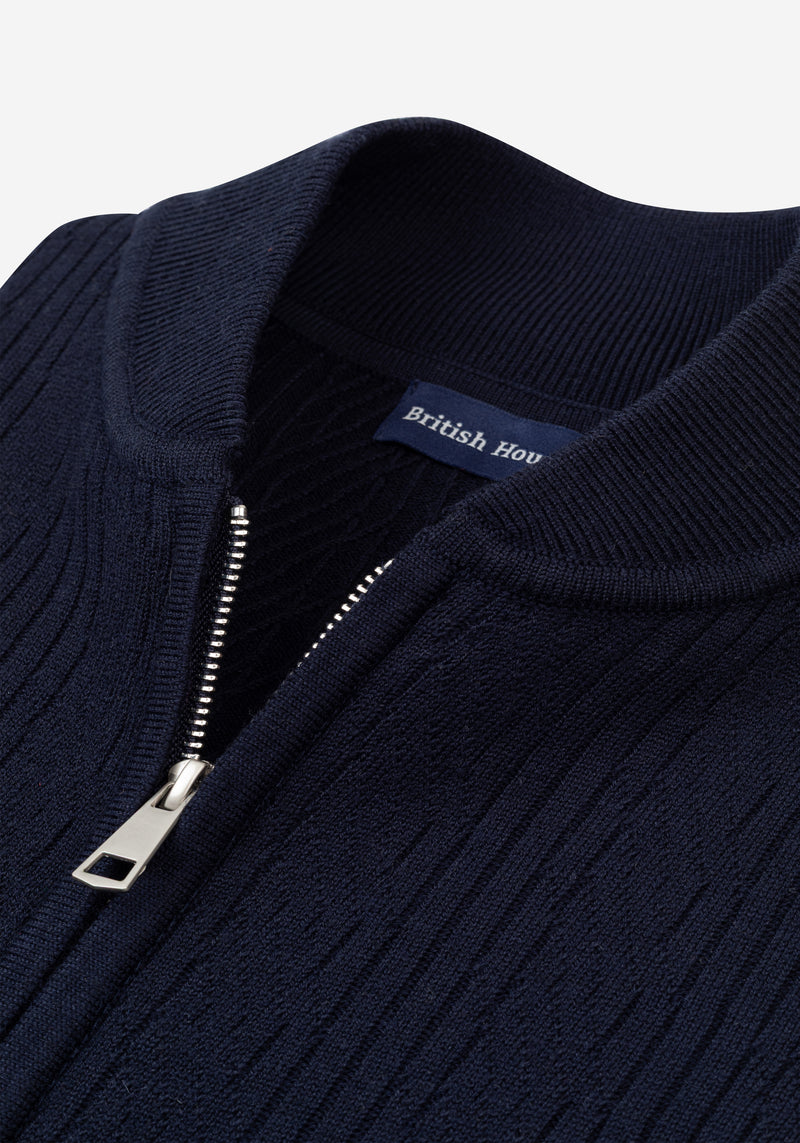 Frost Navy Double-Zipped Merino Wool Blend Pullover