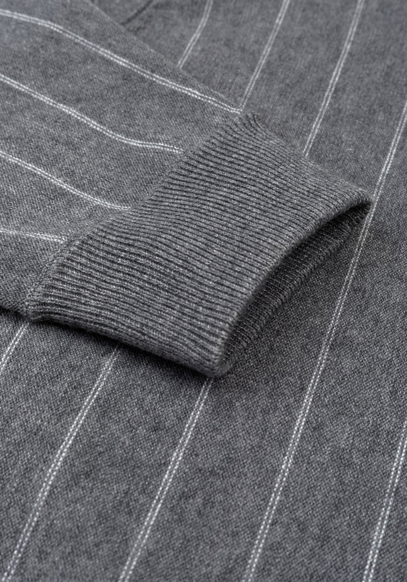 Mono Grey Stripe Merino Wool Blend Cardigan