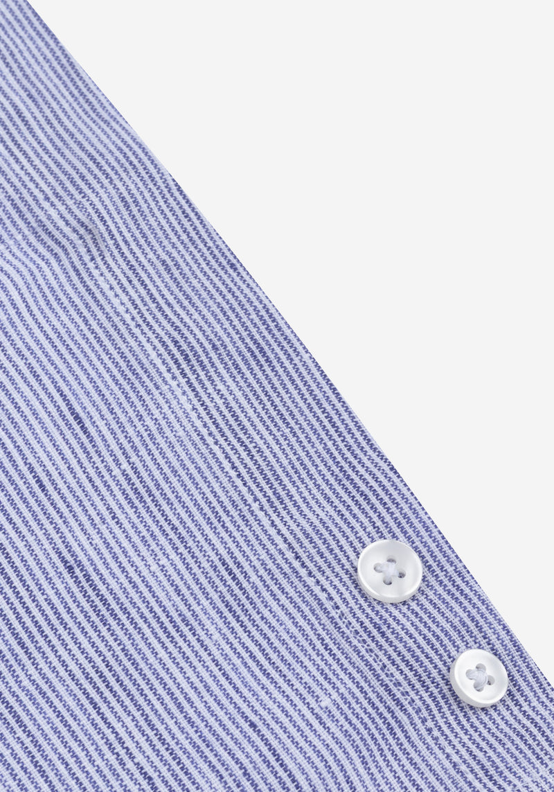 Marine Blue Stripe Belgian Linen Shirt