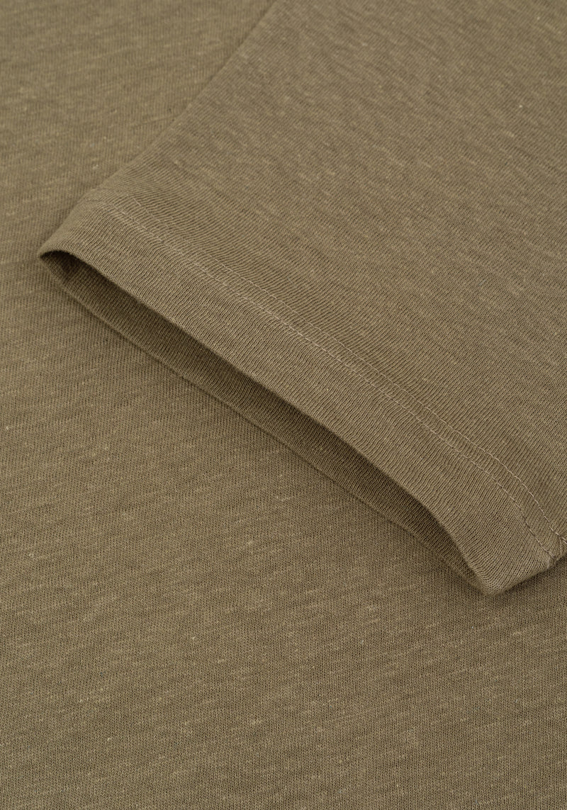 Clay Brown Linen-Blend V-Polo