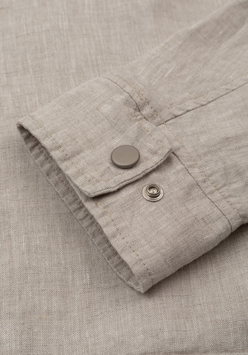 Tan Beige Pure Linen Double-Zip Jacket