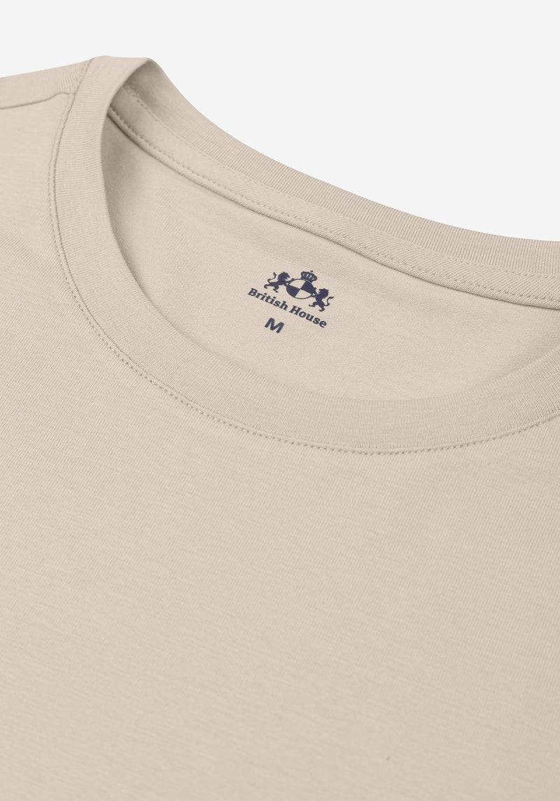Ash Beige Cotton Undershirt - Short Sleeve