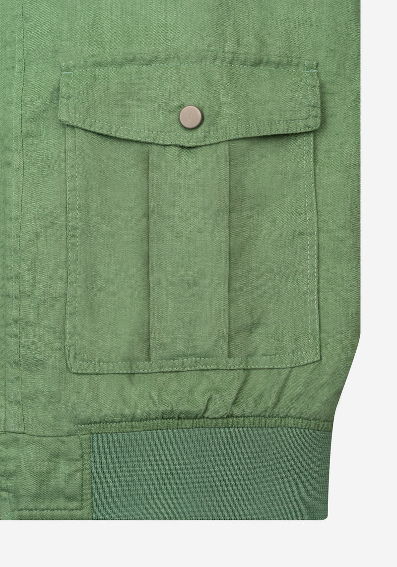 Hunter Green Pure Linen Double-Zip Jacket