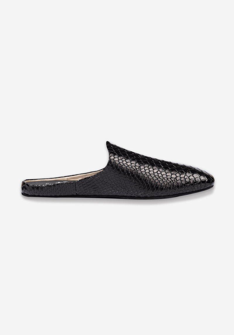Eclipse Black Croco Calf-Skin Leather English Slipper