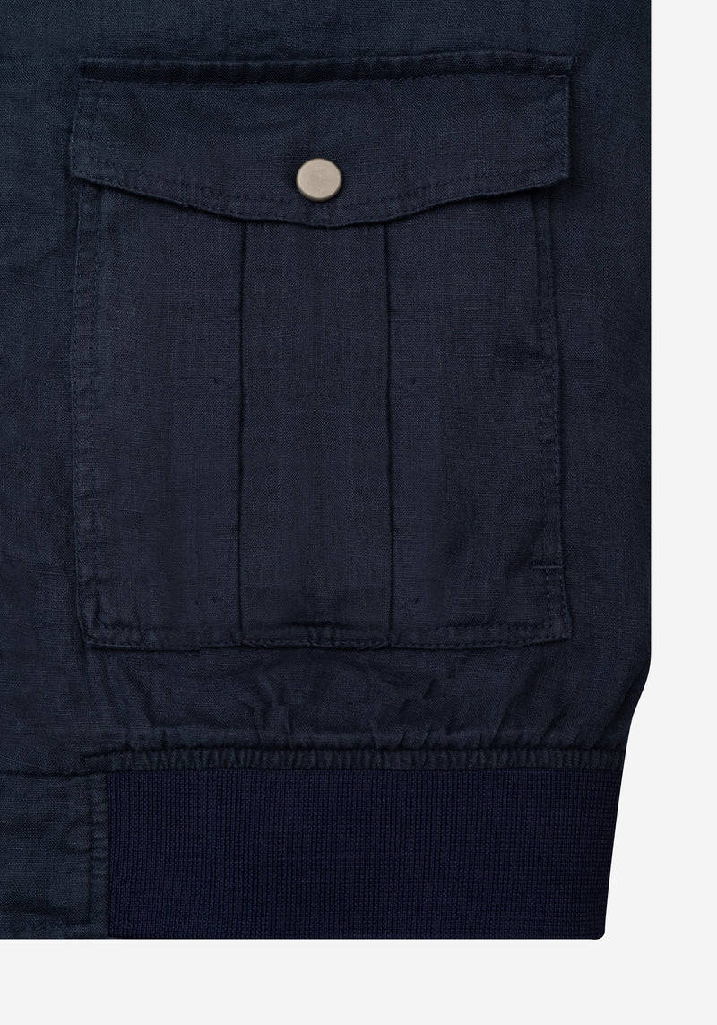 Fathom Navy Pure Linen Double-Zip Jacket