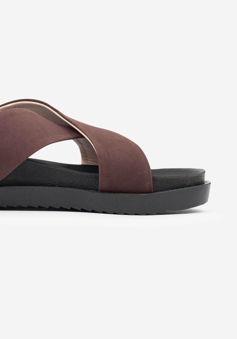 Sepia Brown Crossover Leather Slide
