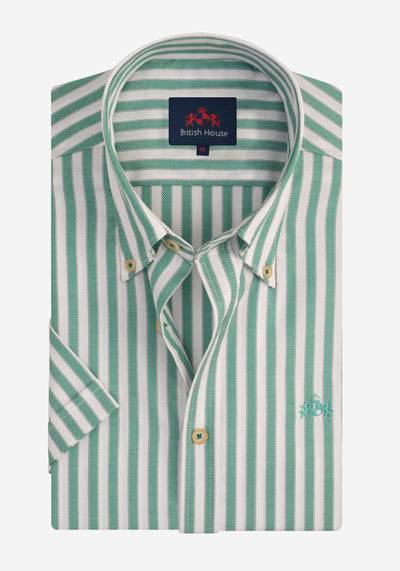 Cactus Green Stripe Two-Ply Oxford Shirt - Short Sleeve