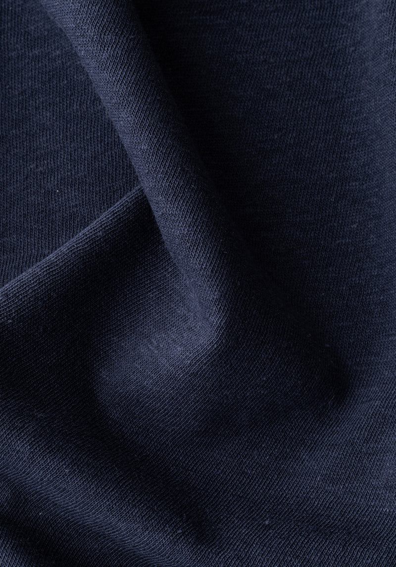 Atlantic Navy Linen-Blend V-Polo