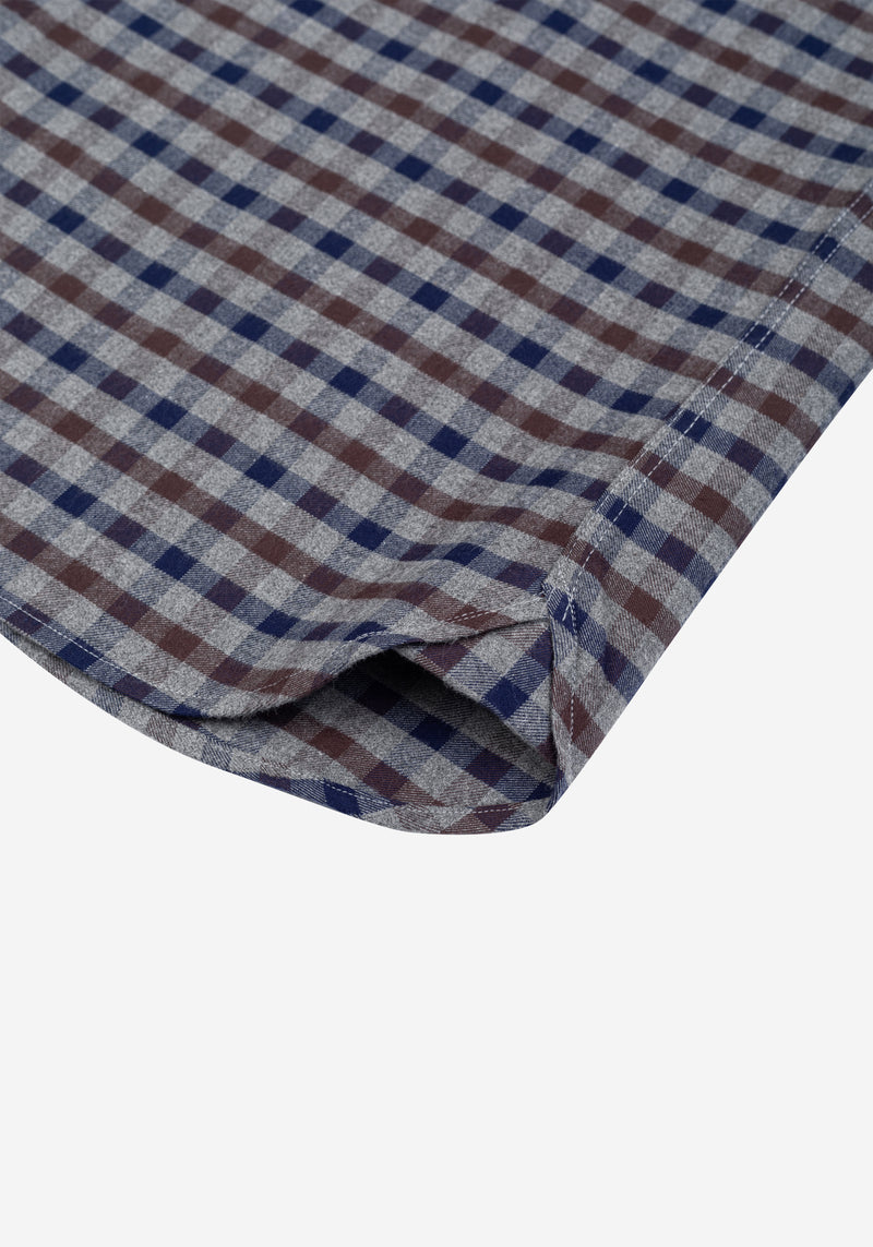 Mocha Brown Navy Checked Flannel Shirt