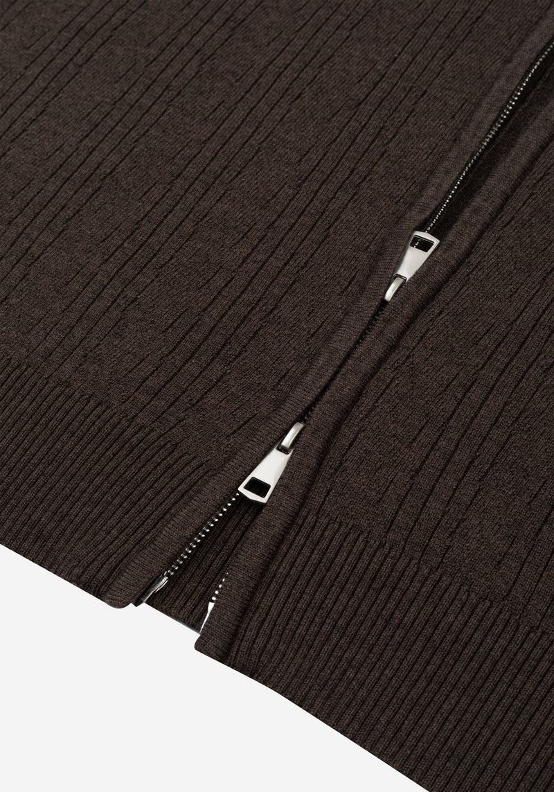 Cliff Brown Double-Zipped Merino Wool Blend Pullover