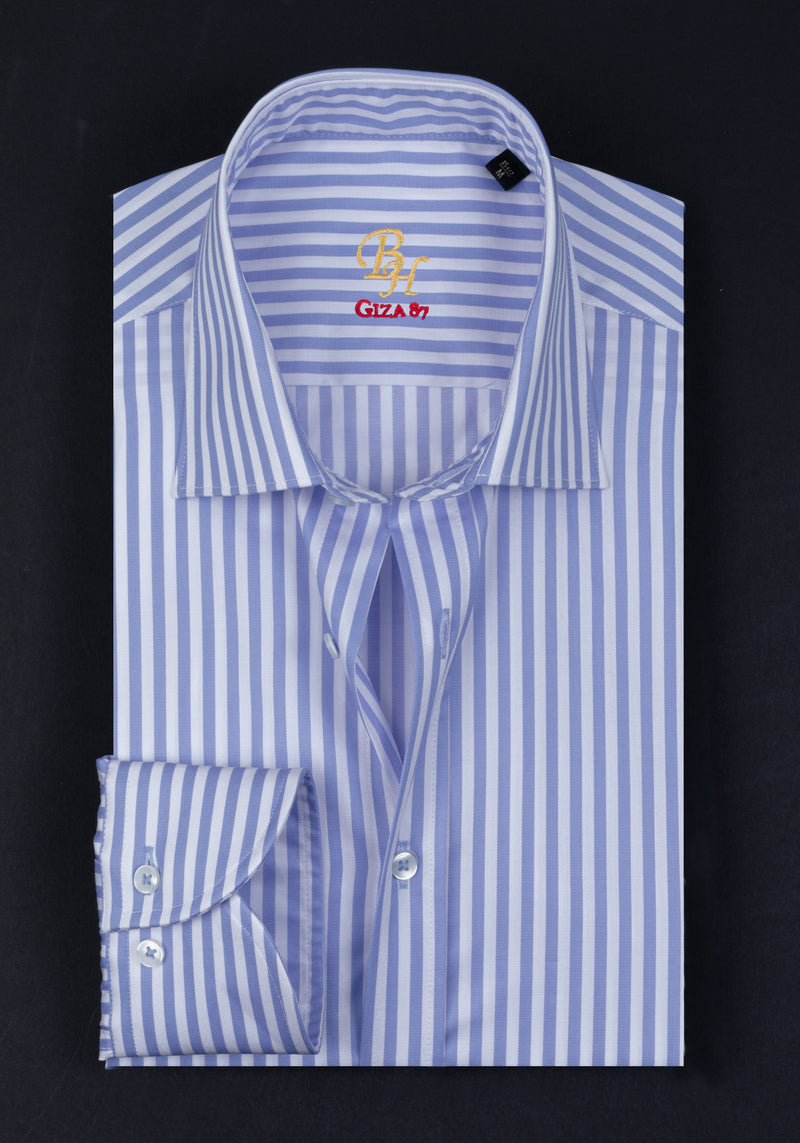 Giza 87 Cotton Mystic Blue Stripe Signature Twill Shirt