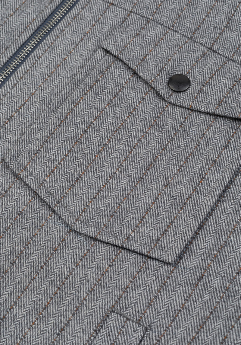 Cloud Grey Stripe Wool-Blend Bomber Jacket