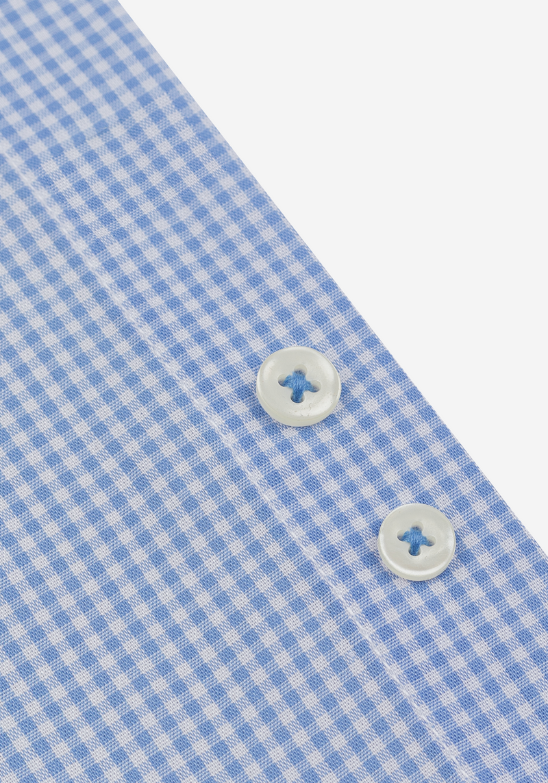 Pale Blue Checked Poplin Shirt