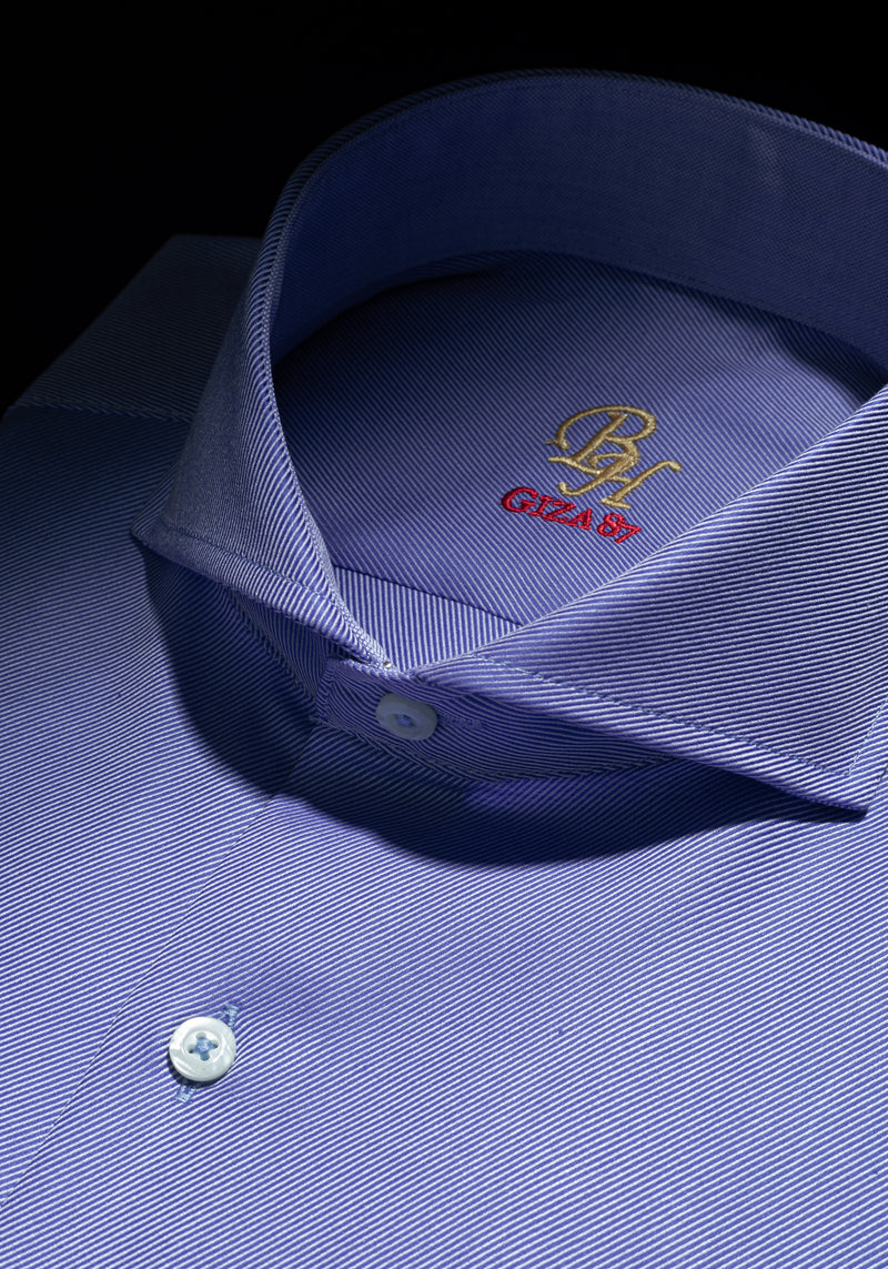 Giza 87 Cotton Silent Blue Stripe Fine Twill Shirt
