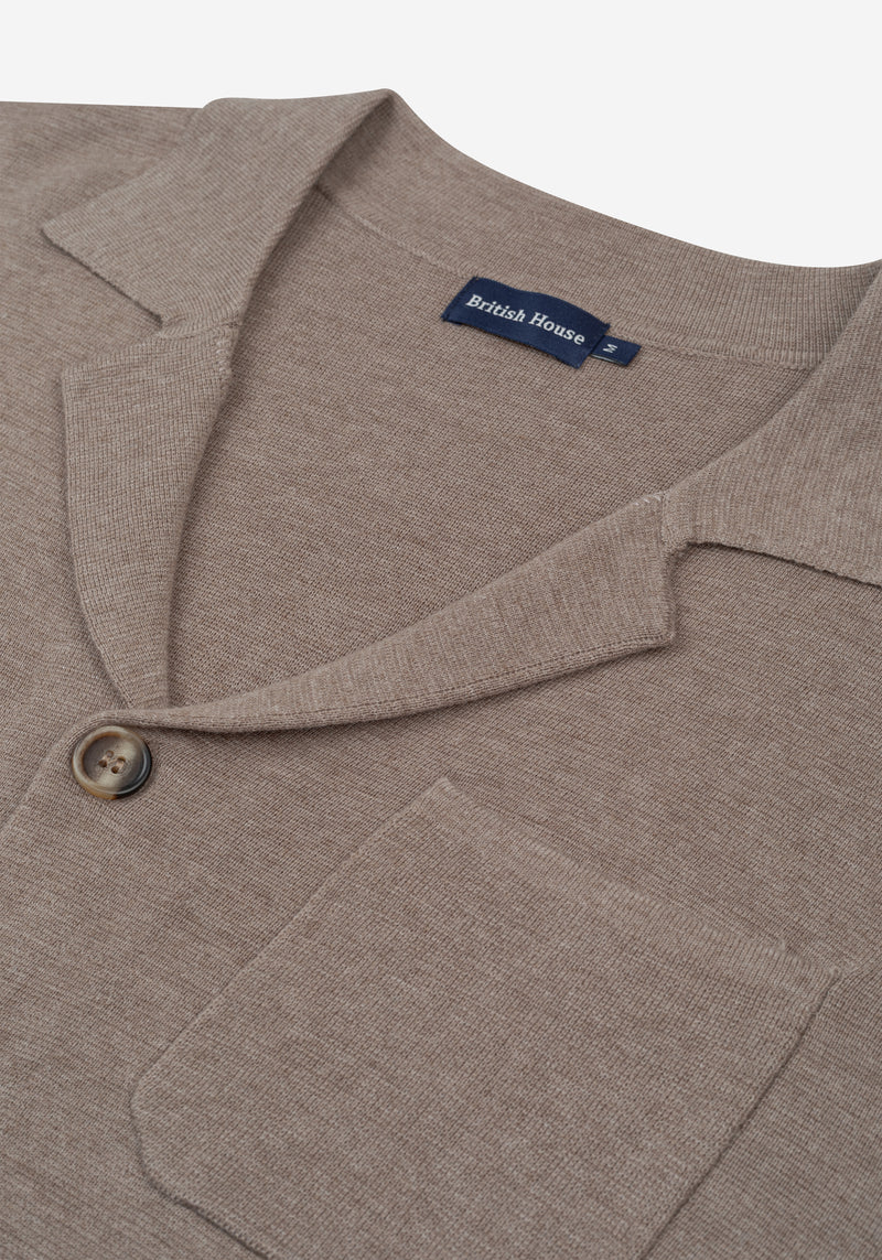 Dune Beige Merino Wool Blend Cardigan