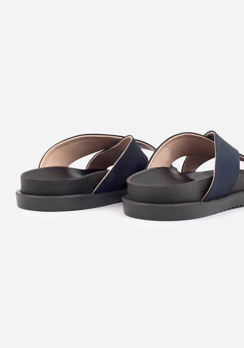 Atlantic Navy Crossover Leather Slide