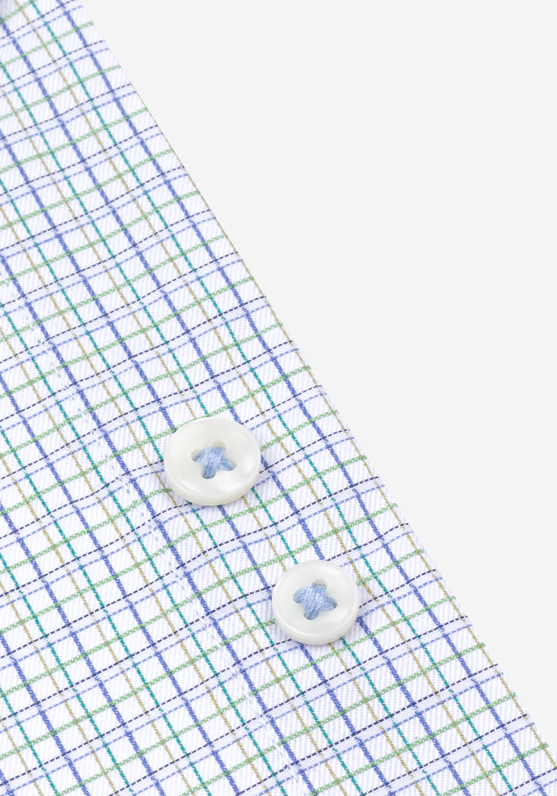 White Clear Blue Checked Twill Shirt