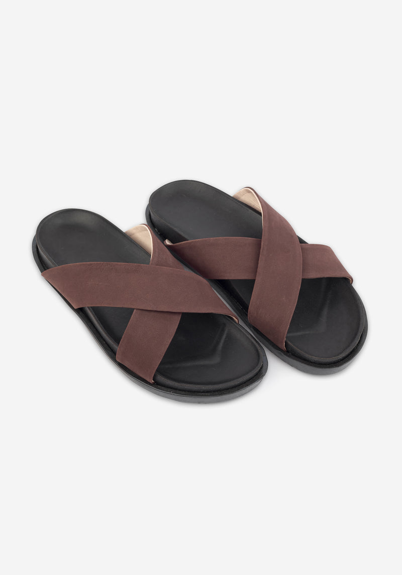 Sepia Brown Crossover Leather Slide